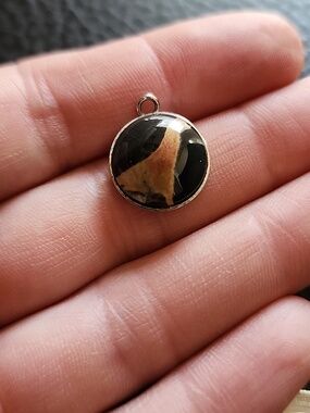 Sterling Silver Round Black and Tan Pattern Pendant - Women Jewelry